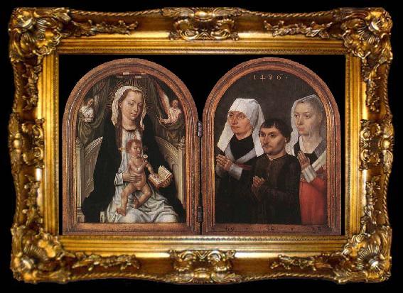 framed  Master of the Saint Ursula Legend Diptych with the Virgin and Child and Three Donors, ta009-2